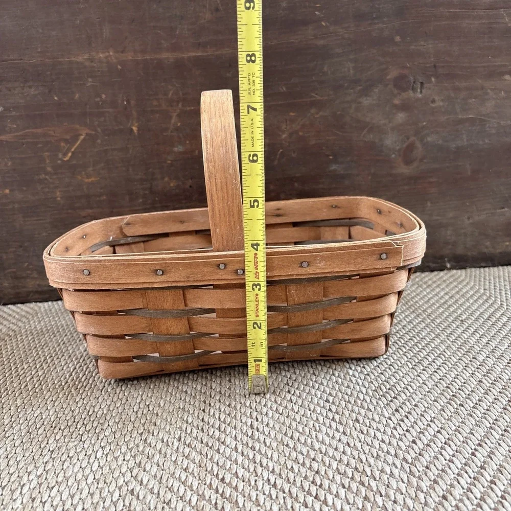 Longaberger Small Rectangular Woven Wood Basket With Handle 1989